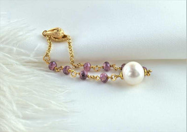 Bracciale in argento placcato oro 18k con rubini e perla