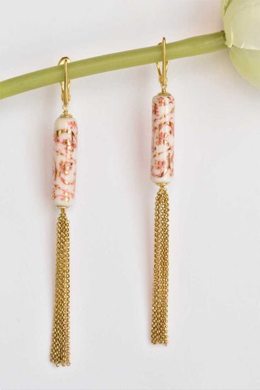 Orecchini pendenti in ceramica dipinta a mano oro 24k