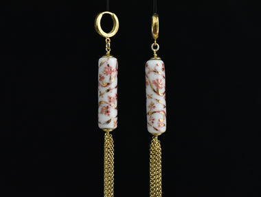 Orecchini pendenti in ceramica dipinta a mano oro 24k