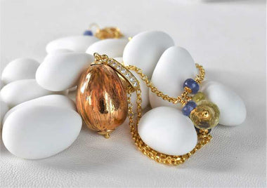 Collana trasformabile, tanzanite, quarzo e ceramica dipinta oro 24k