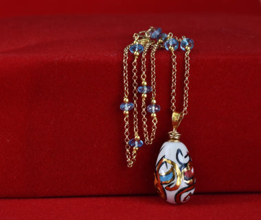 Collana donna a rosario con topazio e ceramica dipinta a mano oro 24k