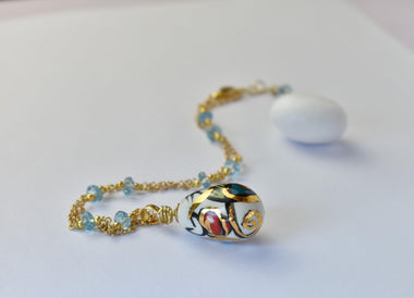 Collana donna a rosario con topazio e ceramica dipinta a mano oro 24k