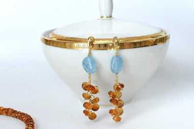 Orecchini pendenti con acquamarina e quarzo citrino