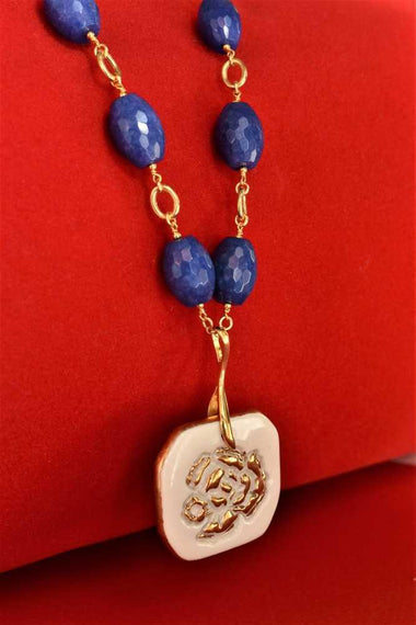 Girocollo di giada e ceramica dipinta oro puro 24k