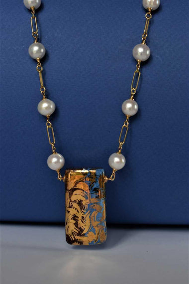Collana con ceramica dipinta oro 24k e perle