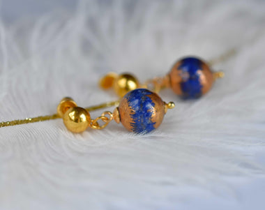 Orecchini donna pendenti con lapislazzuli dipinto con oro 24k