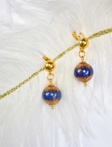 Orecchini donna pendenti con lapislazzuli dipinto con oro 24k