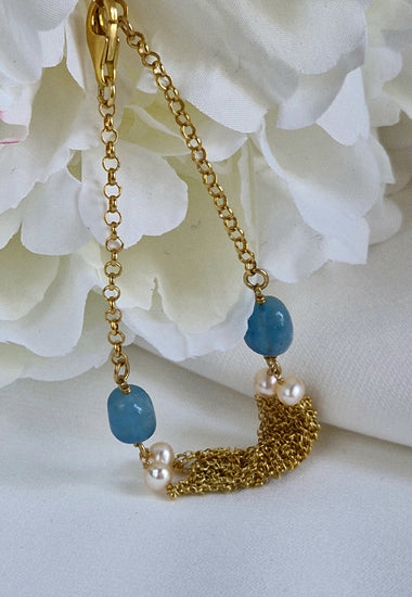 Bracciale in argento con acquamarina e perle