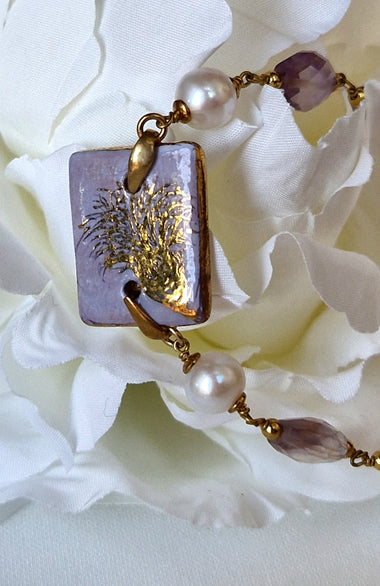 Bracciale con ametrina, perle e ceramica