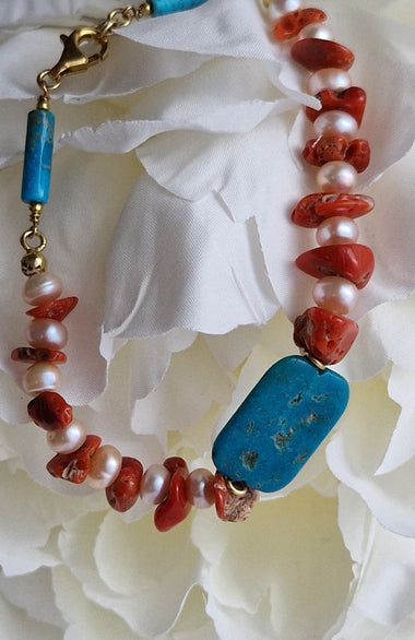 Bracciale con corallo perle e turchese