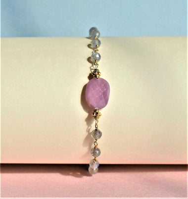 Bracciale in argento 925 placcato oro 18k labradorite e zaffiro