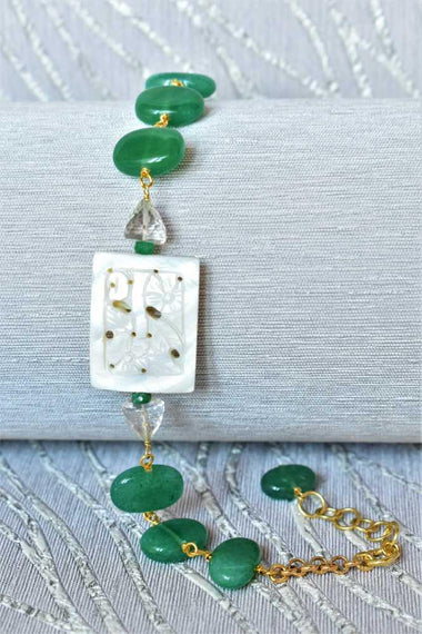 Bracciale in madreperla, avventurina e cristallo di rocca