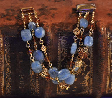 Bracciale multifilo con acquamarina e quarzo citrino