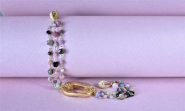 Bracciale donna multifilo con tormalina e ceramica dipinta oro 24k