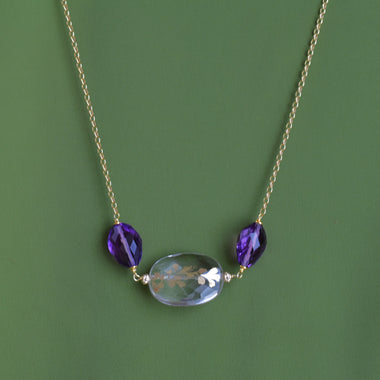 Collana con ametista e cristallo di rocca con oro 24k