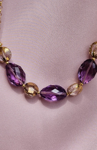Collana con ametista e quarzo dipinto oro 24k