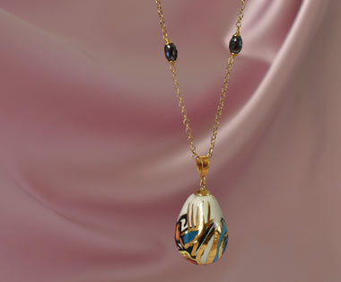 Collana con diamanti neri e ceramica dipinta oro puro 24k