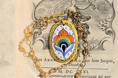 Collana con quarzo citrino e ceramica dipinta a mano