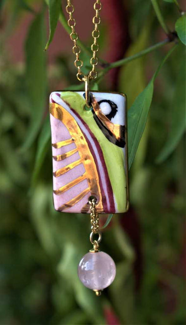Collana con quarzo rosa e ceramica