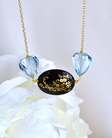 Collana con topazio e onice dipinto oro 24k