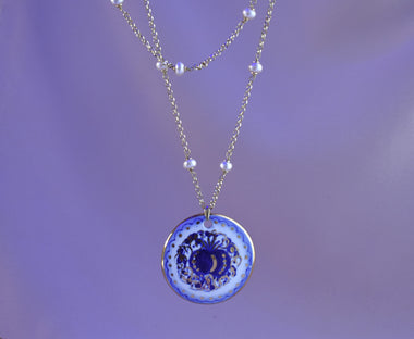 Collana donna lunga di perle e maiolica dipinta oro 24k