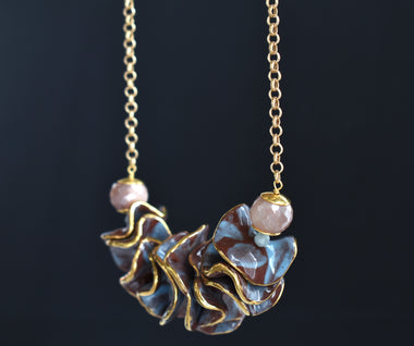 Collana in argento 925, ceramica dipinta oro 24k e pietra di luna