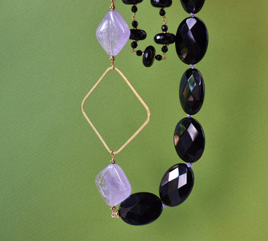 Collana lunga con ametista e onice