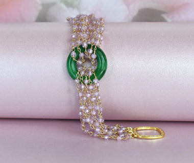 Bracciale multifilo con giada e quarzo rosa