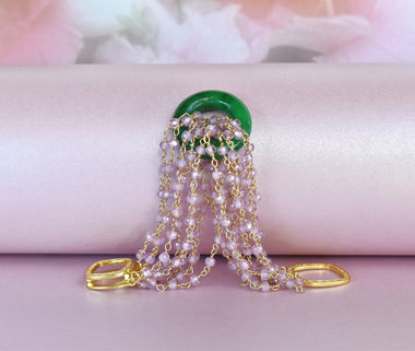 Bracciale multifilo con giada e quarzo rosa