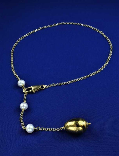 Collana a Y in argento placcato con pendente in ceramica dipinta oro 24k e perle