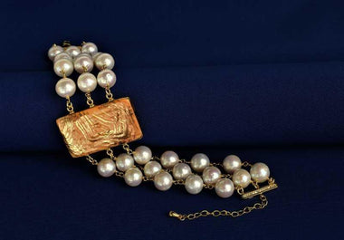 Bracciale multifilo con perle e ceramica dipinta oro 24k