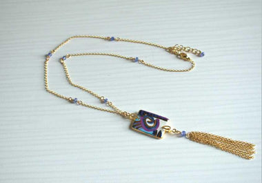 Collana di tanzanite con ceramica dipinta oro zecchino