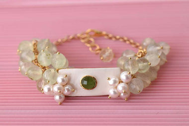 Bracciale con perle tormalina prehnite e ceramica