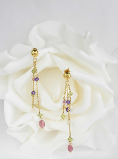 Orecchini con tormalina, peridoto, acquamarina e ametista