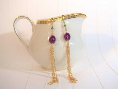 Orecchini pendenti con rubino e smeraldo