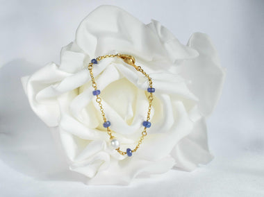 Bracciale donna in argento 925 placcato oro 18k con tanzanite e perla