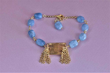 Bracciale con acquamarina e ceramica dipinta oro 24k