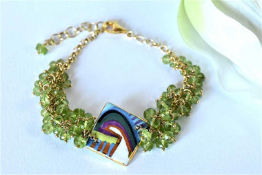 Bracciale con peridoto e ceramica dipinta a mano