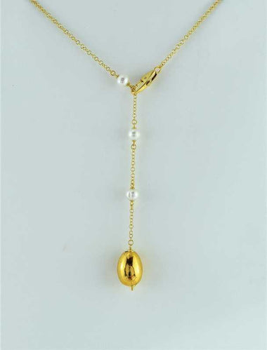 Collana a Y in argento placcato con pendente in ceramica dipinta oro 24k e perle