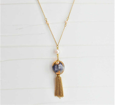 Collana con perle e ceramica dipinta a mano oro puro 24k