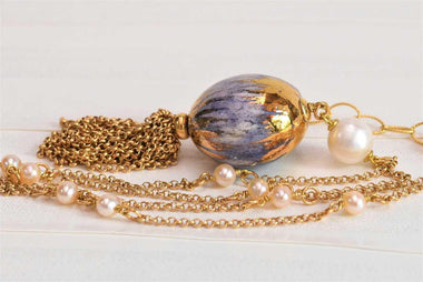 Collana con perle e ceramica dipinta a mano oro 24k