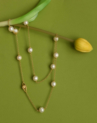 Collana donna in argento placcato oro 18k e perle