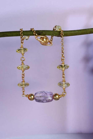 Bracciale donna in argento 925 placcato oro 18k ametista e quarzo lemon