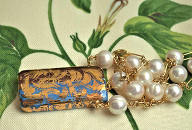 Collana con ceramica dipinta oro 24k e perle