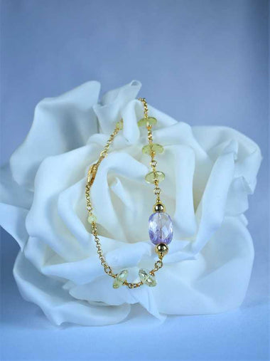 Bracciale donna in argento 925 placcato oro 18k ametista e quarzo lemon