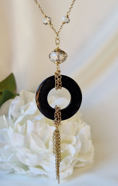 Girocollo con onice e cristallo di rocca dipinto oro 24k