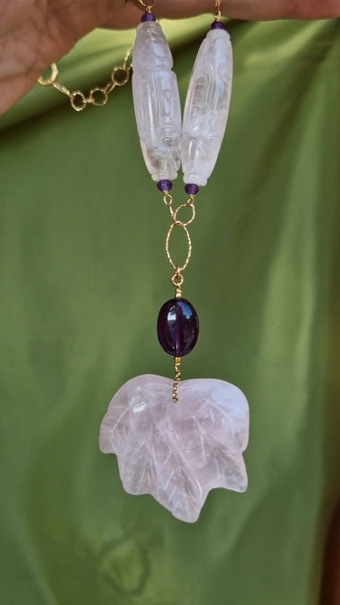 Girocollo con quarzo rosa e ametista