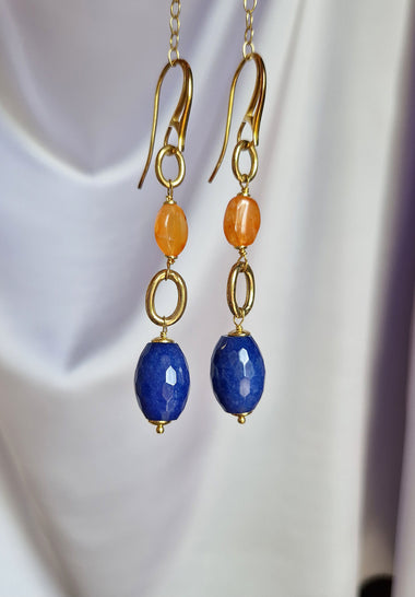 Orecchini a monachella in argento 925 con giada e corniola