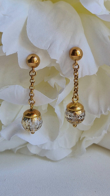 Orecchini a perno in argento 925 con cristallo di rocca dipinto oro 24k