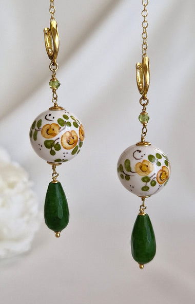 Orecchini argento 925 in maiolica con giada e peridoto